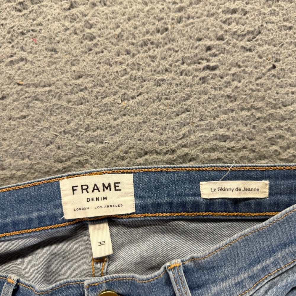 Frame Jeans Womens 32x29 Blue Cotton Denim Skinny Faded Raw-Hem Stretch USA - Picture 3 of 10